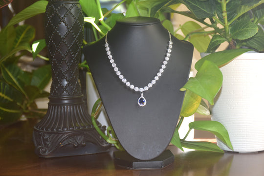 Blue Drop American Diamond Necklace Set