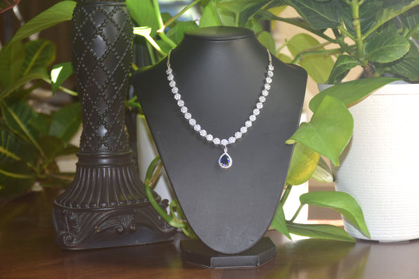 Blue Drop American Diamond Necklace Set
