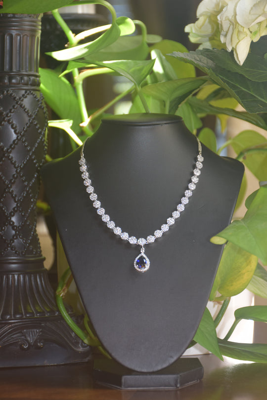 Blue Drop American Diamond Necklace Set