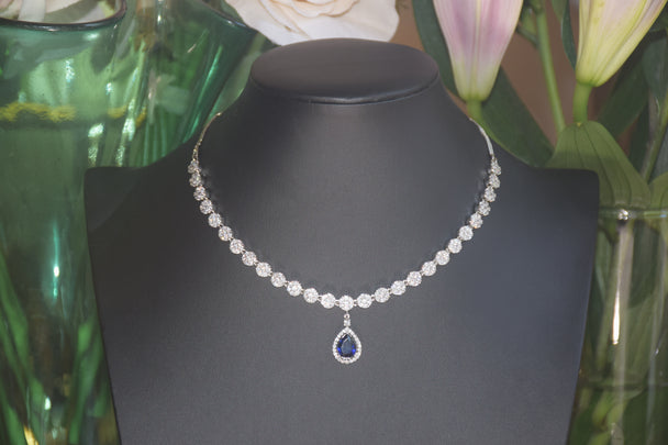 Blue Drop American Diamond Necklace Set