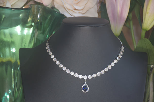 Blue Drop American Diamond Necklace Set