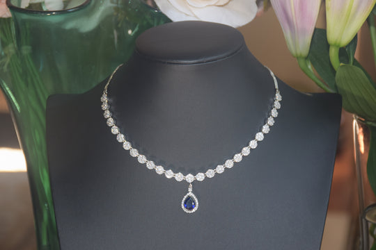 Blue Drop American Diamond Necklace Set