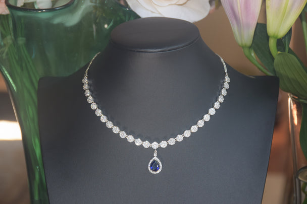 Blue Drop American Diamond Necklace Set