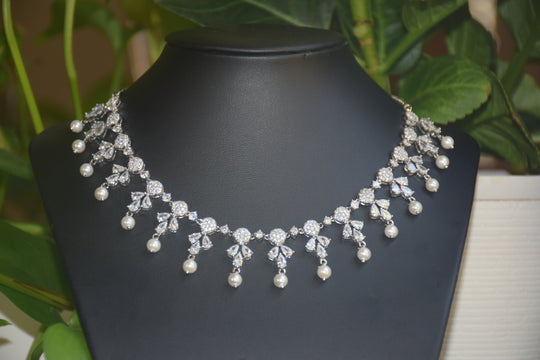 Diamond & Pearl String Necklace Set