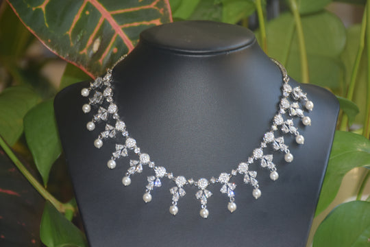 Diamond & Pearl String Necklace Set