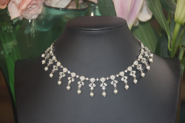 Diamond & Pearl String Necklace Set