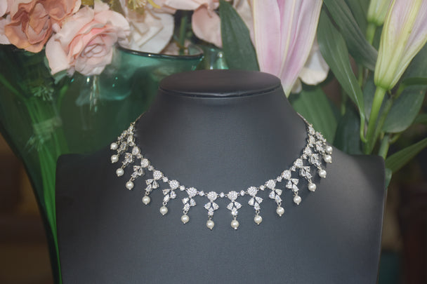 Diamond & Pearl String Necklace Set