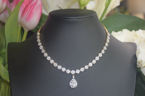 American Diamond Teardrop Necklace Set