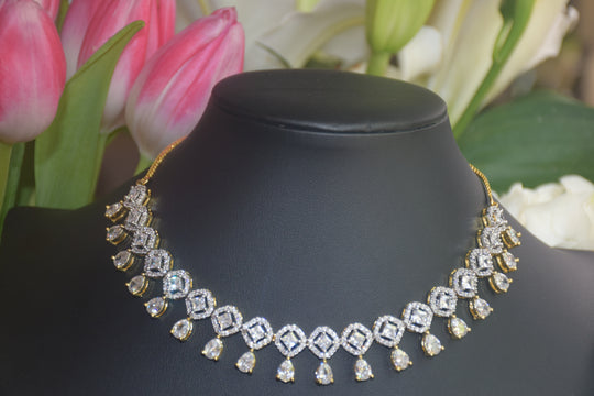 Beautiful Geometrical Drop AD Necklace Set