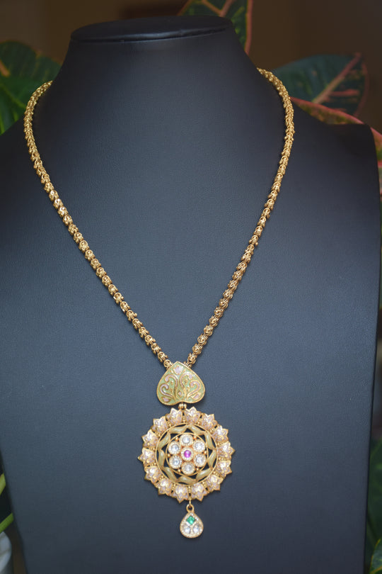 Intricate Long Gold Minakari Necklace Set