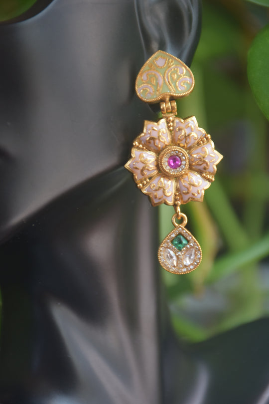Intricate Long Gold Minakari Necklace Set