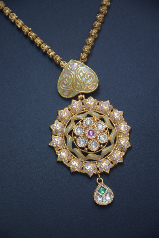 Intricate Long Gold Minakari Necklace Set