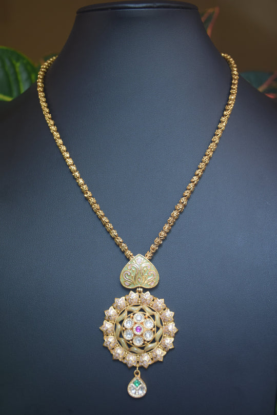 Intricate Long Gold Minakari Necklace Set
