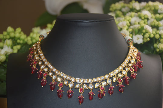 Beautiful Red & White Kundan Beaded Necklace Set