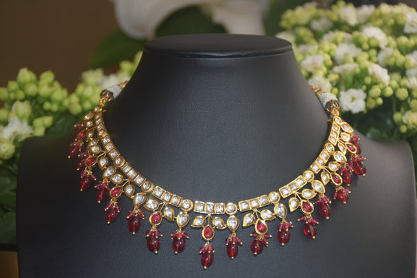 Beautiful Red & White Kundan Beaded Necklace Set