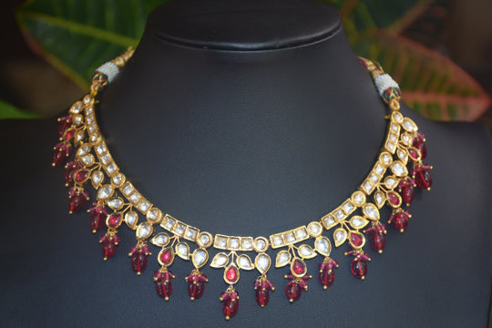 Beautiful Red & White Kundan Beaded Necklace Set