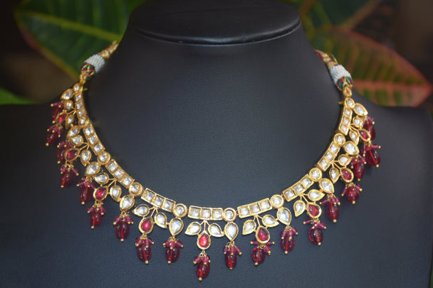 Beautiful Red & White Kundan Beaded Necklace Set