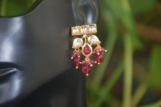 Beautiful Red & White Kundan Beaded Necklace Set