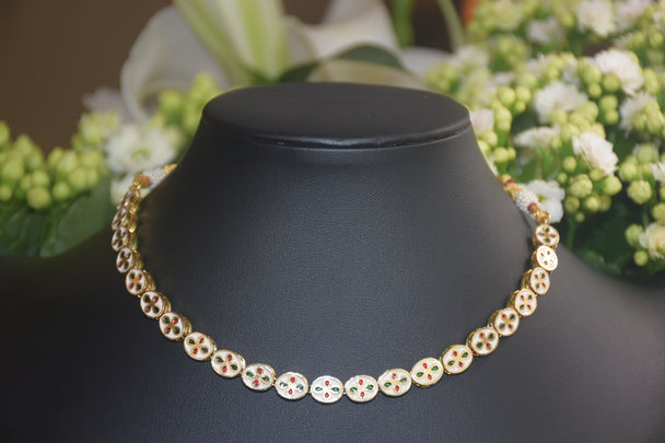 Exquisite Dual-Sided White Kundan & Minakari Necklace Set
