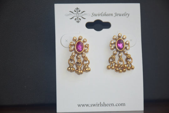 South Indian Style Floral Necklace with Pink Stones