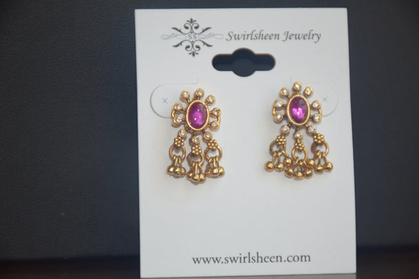 South Indian Style Floral Necklace with Pink Stones
