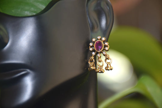 South Indian Style Floral Necklace with Pink Stones