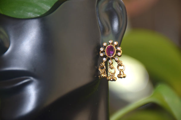 South Indian Style Floral Necklace with Pink Stones