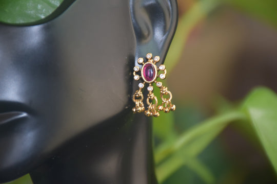 South Indian Style Floral Necklace with Pink Stones