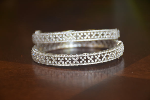Intricate Diamond-Studded Bangles with Clasp Closure